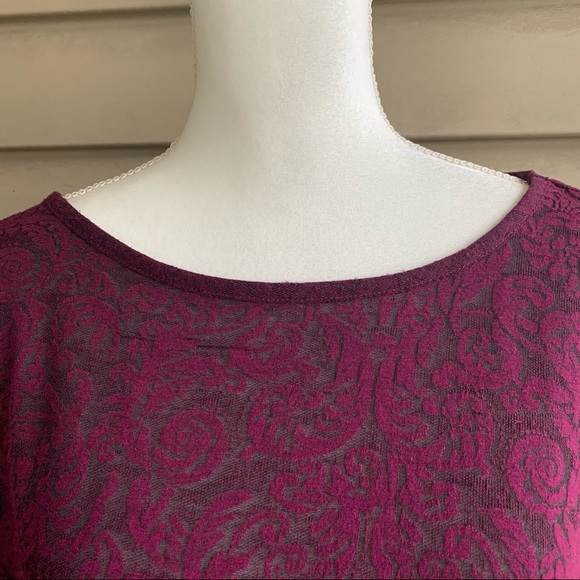 •Sejour• Sheer Lace Print Long Sleeve Burgundy Top - Size 3X - Picture 3 of 9
